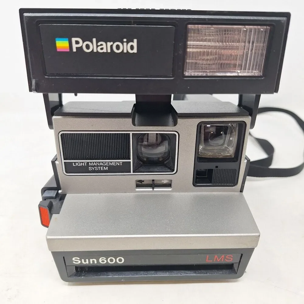 Polaroid Sun 600 Vintage Instant Film Camera Silver Black AutoFocus With Strap